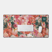 Oranje roze bloemmotief monogram bureaumat (Keyboard & Muis)
