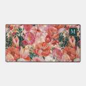 Oranje roze bloemmotief monogram bureaumat (Voorkant)