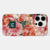 Oranje roze bloemmotief monogram Case-Mate iPhone case (Achterkant (horizontaal))