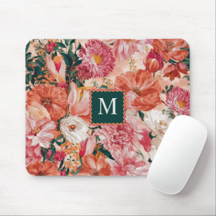 Oranje roze bloemmotief monogram muismat