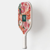 Oranje roze bloemmotief monogram pickleball paddle (Links)