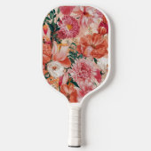 Oranje roze bloemmotief monogram pickleball paddle (Achterkant)