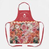 Oranje roze bloemmotief monogram schort (Voorkant)