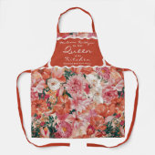 Oranje roze bloemmotief monogram schort (Voorkant)
