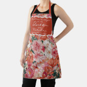 Oranje roze bloemmotief monogram schort (Insitu)