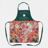 Oranje roze bloemmotief monogram schort (Voorkant)