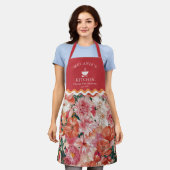 Oranje roze bloemmotief monogram schort (Gedragen)