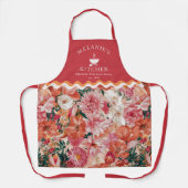 Oranje roze bloemmotief monogram schort (Voorkant)