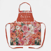 Oranje roze bloemmotief monogram schort (Voorkant)
