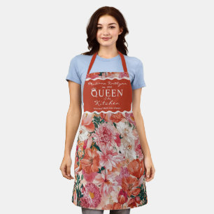 Oranje roze bloemmotief monogram schort