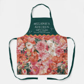 Oranje roze bloemmotief monogram schort (Voorkant)