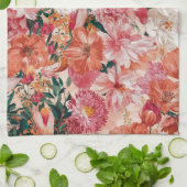 Oranje roze bloemmotief monogram theedoek (Gevouwen)