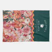 Oranje roze bloemmotief monogram theedoek (Horizontaal)