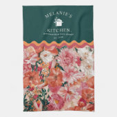 Oranje roze bloemmotief monogram theedoek (Verticaal)