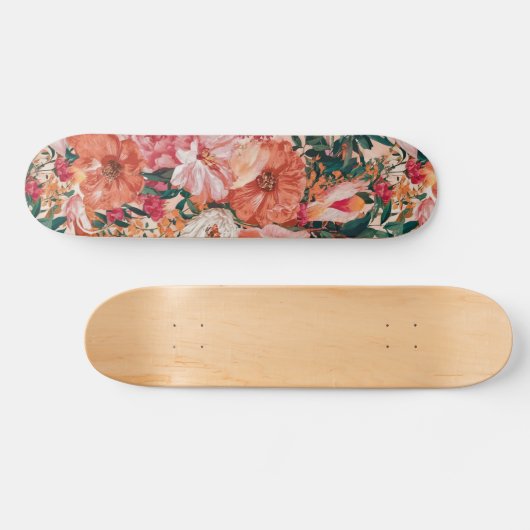 Oranje roze bloemmotief persoonlijk skateboard (Horizontaal)