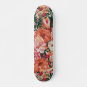 Oranje roze bloemmotief persoonlijk skateboard (Voorkant)