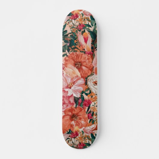 Oranje roze bloemmotief persoonlijk skateboard (Voorkant)
