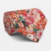 Oranje roze bloemmotief stropdas (Opgerold)