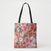 Oranje roze bloemmotief tote bag (Voorkant)