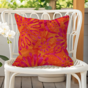 Oranje Roze Boho Batik Bloemmotief Buitenkussen