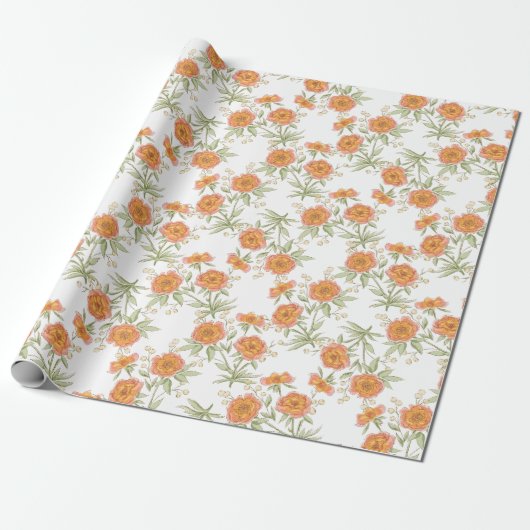 Oranje Roze Bruiloft Cadeaupapier (Uitgerold)