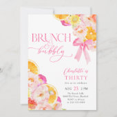 Oranje Roze Brunch & Bubbly Verjaardagsbrunch Kaart (Voorkant)