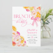 Oranje Roze Brunch & Bubbly Verjaardagsbrunch Kaart (Staand voorkant)