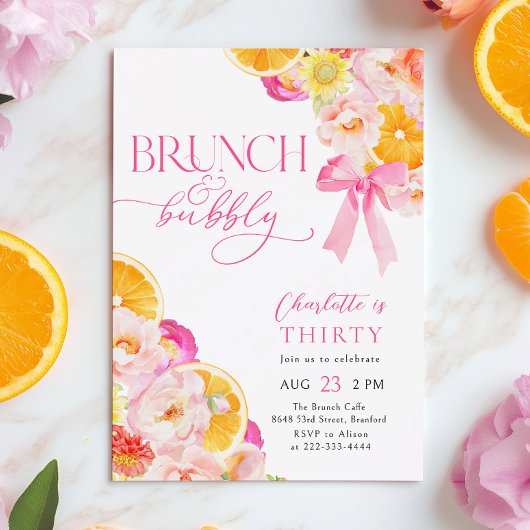 Oranje Roze Brunch & Bubbly Verjaardagsbrunch Kaart