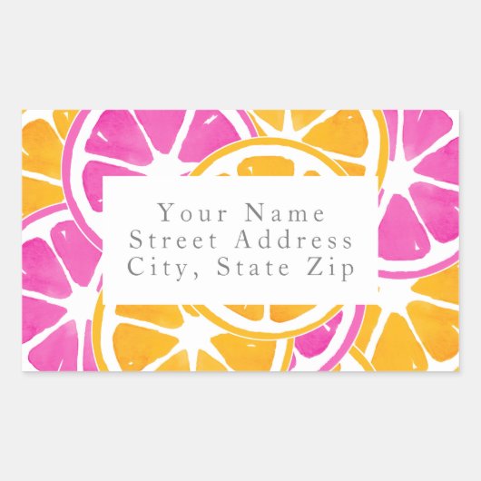 Oranje roze citrussisjes rechthoekige sticker (Voorkant)