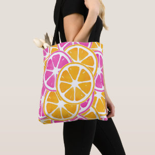 Oranje roze citrussisjes tote bag