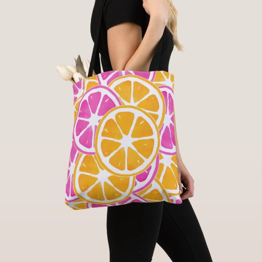 Oranje roze citrussisjes tote bag (Dichtbij)