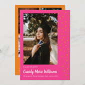 Oranje Roze Confetti Afstuderen Mededeling Kaart (Voorkant / Achterkant)