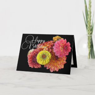 Oranje Roze Dahlias Gele Zinnia Bloemige Verjaarda Kaart