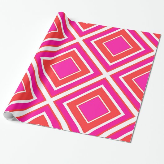Oranje roze diamantgeometrisch cadeaupapier (Uitgerold)