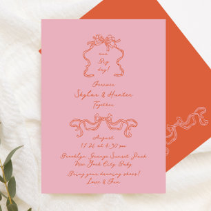 Oranje Roze Doodle Handgeschreven Retro Wedding Kaart