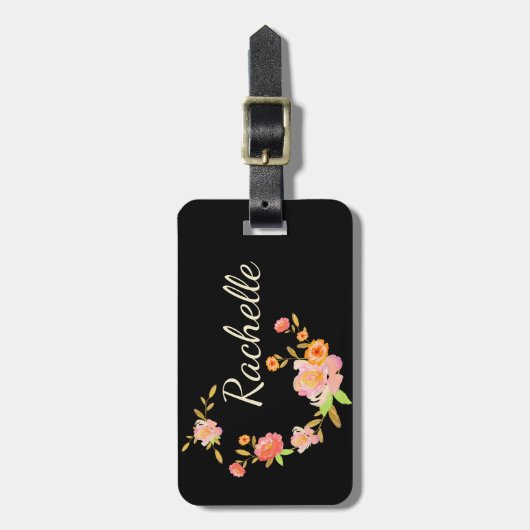 Oranje & Roze Eigen monogram Bag Label Bagagelabel (Voorkant verticaal)