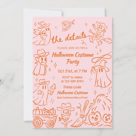 Oranje Roze Eigenzinnige Hand Getrokken Cowboy Hal Kaart (Achterkant)