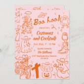 Oranje Roze Eigenzinnige Hand Getrokken Cowboy Hal Kaart (Voorkant / Achterkant)