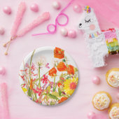 Oranje, roze en gele flora  papieren bordje (Feest)