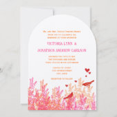 Oranje roze en rode roestrijke  liefdesvogel kaart (Voorkant)