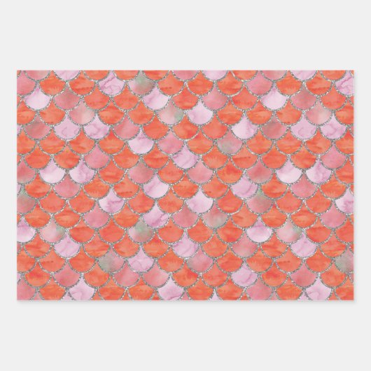 Oranje, Roze en Zilverzeefschaaltjes Inpakpapier Vel (Voorkant)