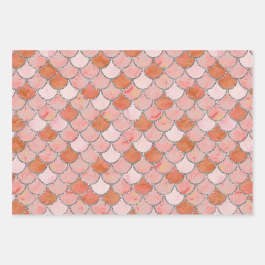 Oranje, Roze en Zilverzeefschaaltjes Inpakpapier Vel (Voorkant 2)