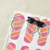 Oranje & Roze Flip Flops, Naam & Groot Monogram Be Strandlaken (In situ)