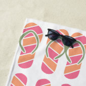 Oranje & Roze Flip Flops, Naam & Grote Monogram Be Strandlaken (In situ)