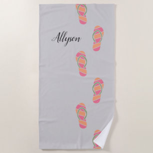 Oranje & Roze Flip Flops, Zwarte Script Naam, Lich Strandlaken