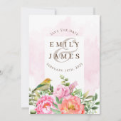 Oranje roze flora met Waterverf van vogels Kaart (Achterkant)