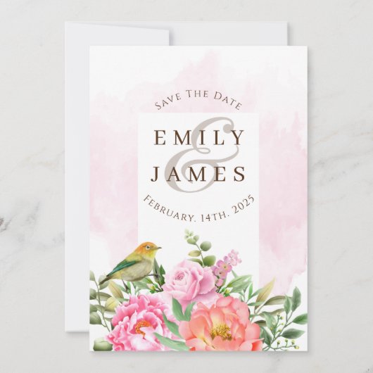 Oranje roze flora met Waterverf van vogels Kaart (Achterkant)