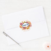 Oranje & Roze Floral Bouquet Dank je Ronde Sticker (Envelop)