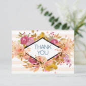 Oranje & Roze Floral Bouquet Partij Dank u Bedankkaart (Staand voorkant)