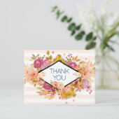 Oranje & Roze Floral Bouquet Partij Dank u Briefkaart (Staand voorkant)
